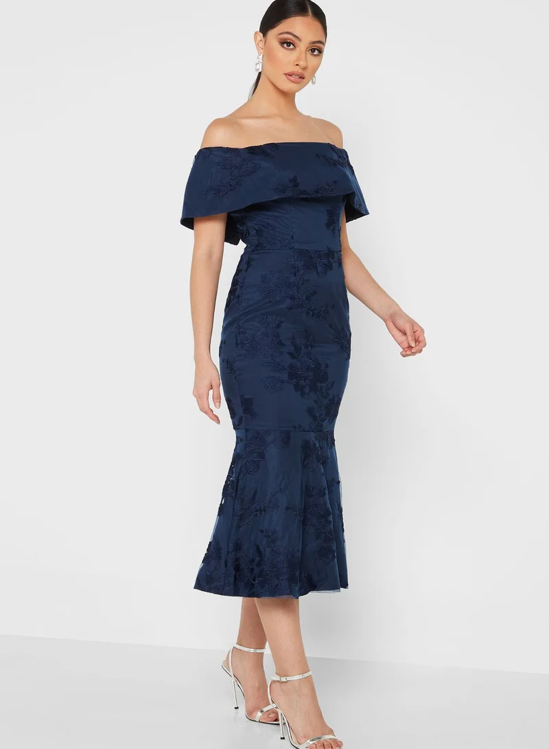 Chi-Chi London Bardot Embroidered Dress