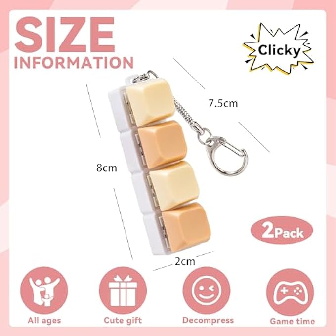 Sumgsn 2 Pcs Keyboard Fidget Toy Clicker Keyboard Keychains for Adult Stress Relief and Anxiety (Yellow) - Image 2