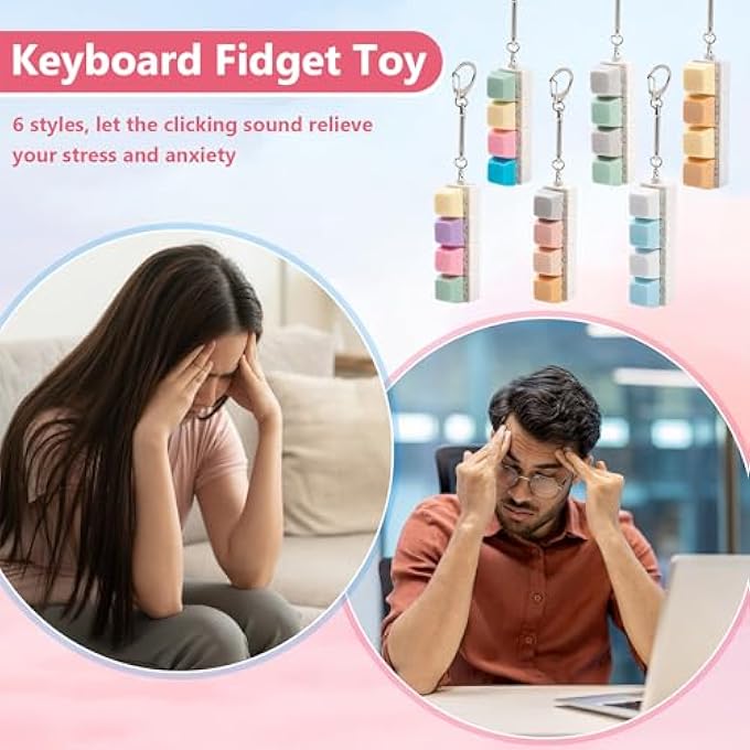 Sumgsn 2 Pcs Keyboard Fidget Toy Clicker Keyboard Keychains for Adult Stress Relief and Anxiety (Yellow) - Image 5