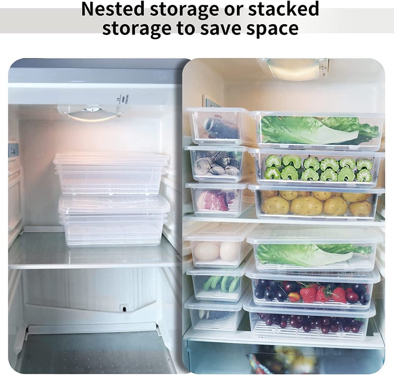 Rylan Plastic Fridge Storage Boxes (Pack Of 2), Fridge Organizer With Removable Drain Plate Tray Keeps Fruits, Vegetables, Meat, Fish Fresh Longer (1500 Ml),White - Image 5