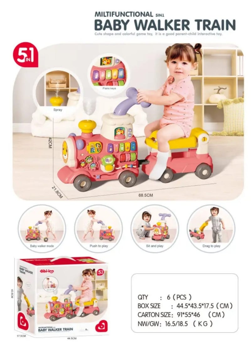 Generic - 5-in-1 Interactive Walking Train for Kids - Converts to a Walker, Train, Push and Pull Toy - Pink Product Code: 6065 - Image 1