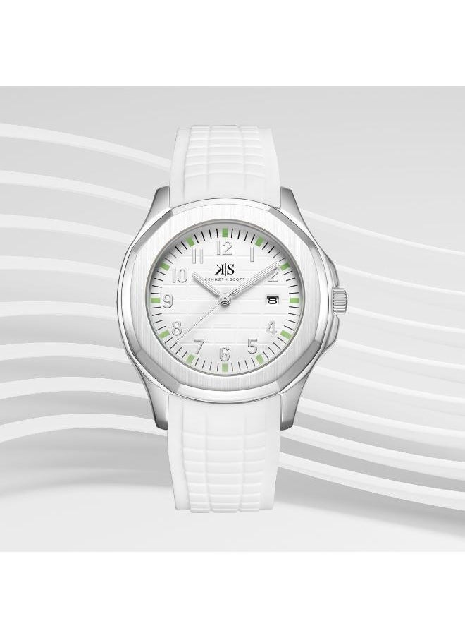 KENNETH SCOTT Kenneth Scott K24014-SSWW Men's Analog Display Watch & Silicone Strap White  - Image 2