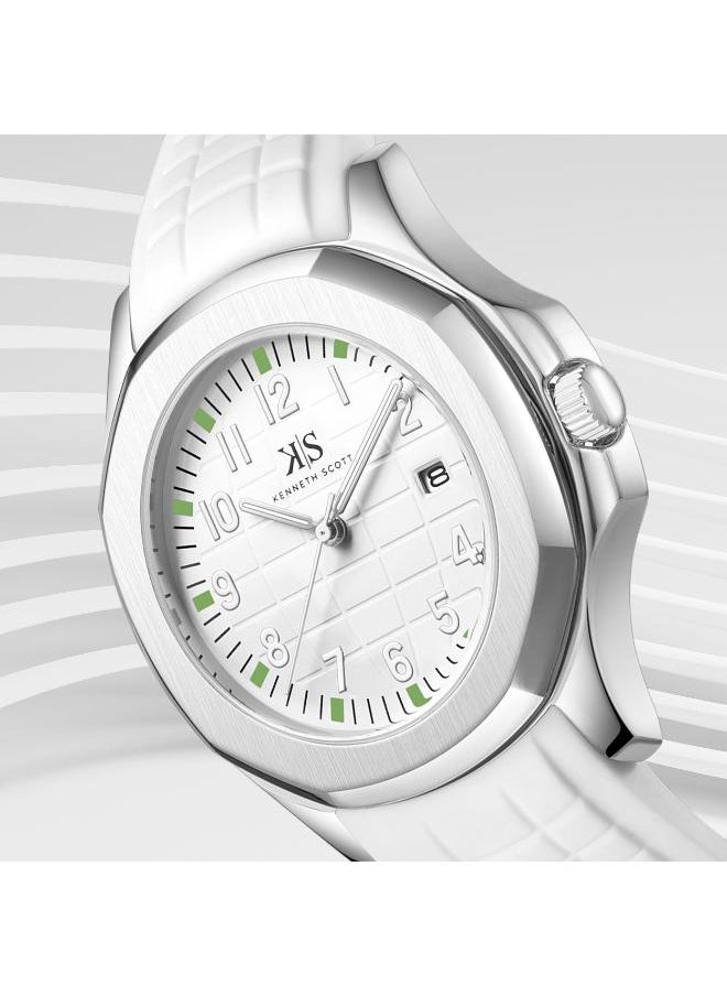 KENNETH SCOTT Kenneth Scott K24014-SSWW Men's Analog Display Watch & Silicone Strap White  - Image 3