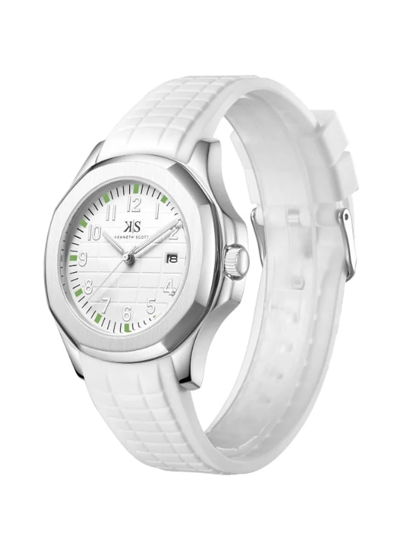 KENNETH SCOTT Kenneth Scott K24014-SSWW Men's Analog Display Watch & Silicone Strap White