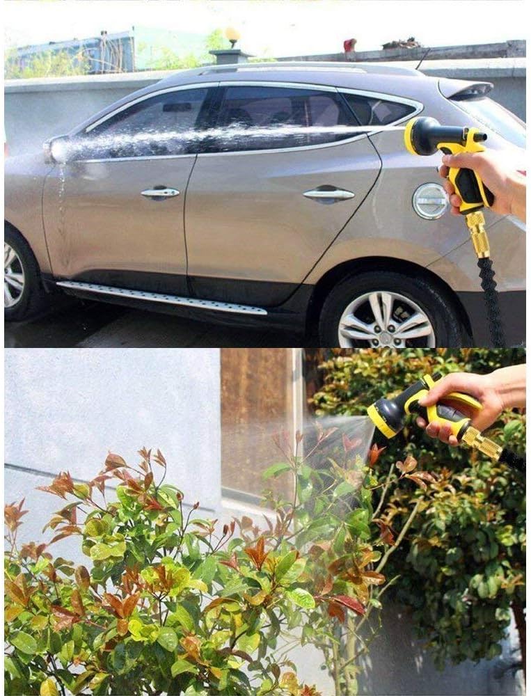 HmiL-U Garden Hose 150ft 45m Strongest Double Latex Inner Tube Prevent Leaking Magic Hosepipe with 9 Function Spray Gun+Solid Brass Fittings (Retracted Length 50ft)【2 YEARS 100% Guaranteed】(150ft) - Image 5