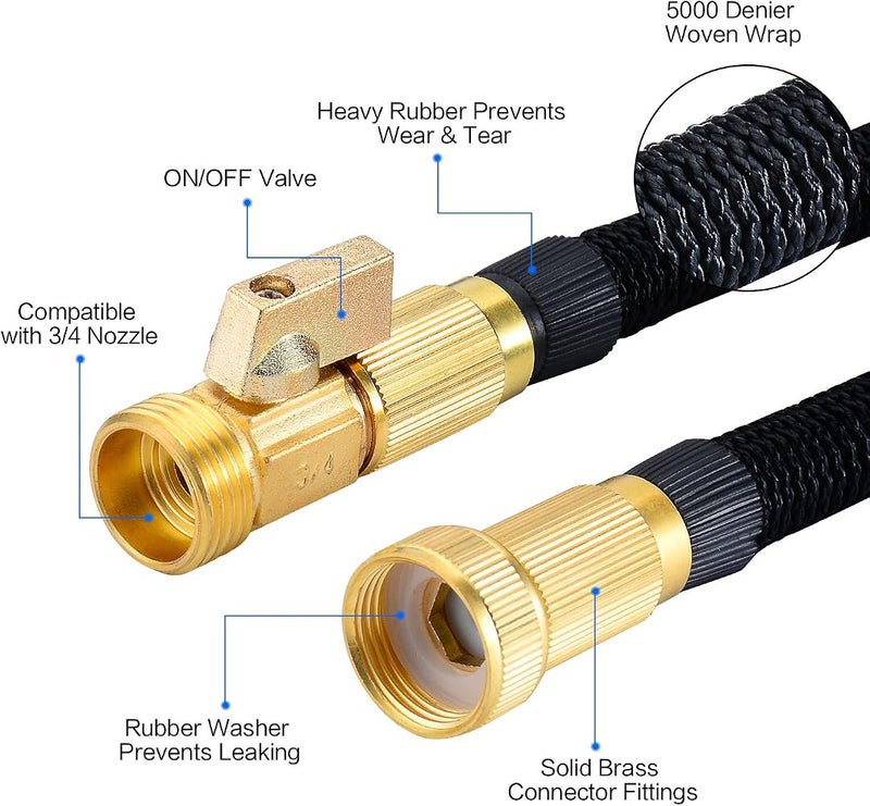 HmiL-U Garden Hose 150ft 45m Strongest Double Latex Inner Tube Prevent Leaking Magic Hosepipe with 9 Function Spray Gun+Solid Brass Fittings (Retracted Length 50ft)【2 YEARS 100% Guaranteed】(150ft) - Image 3