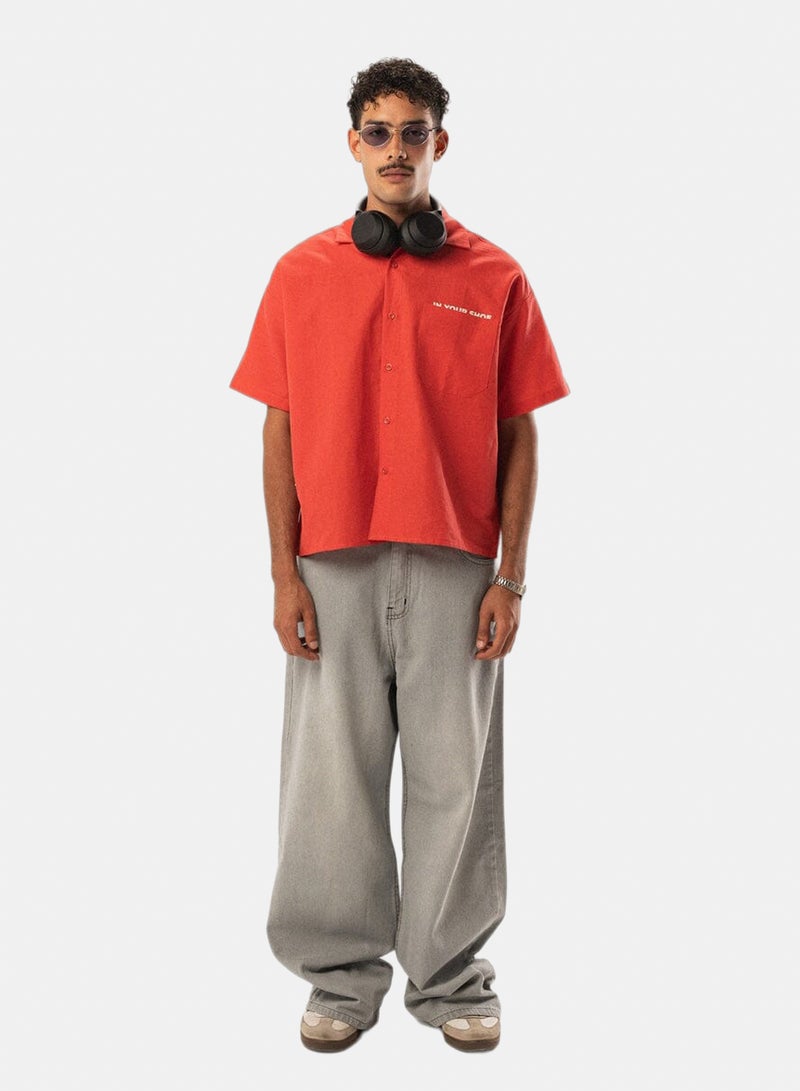 In Your Shoe Red Grid Boxy Linen Shirt - Image 2