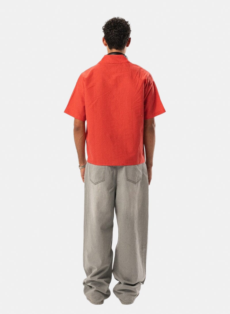 In Your Shoe Red Grid Boxy Linen Shirt - Image 1