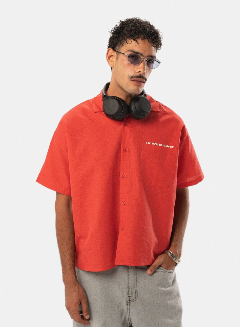 In Your Shoe Red Grid Boxy Linen Shirt - Image 4