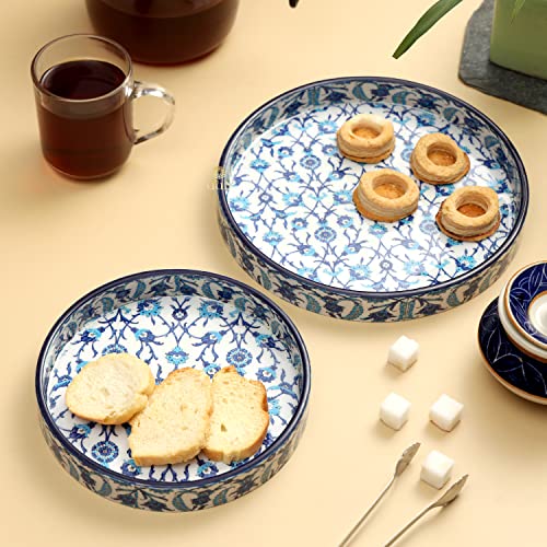 DULI Set of 2 MDF Wood Enamel Coated Multipurpose Trays| Serving Tray for Home & Dining Table | Multipurpose Tray | (7 * 7 & 9 * 9 Inches) (Setof2Round: BlueMoroccan) - Image 4