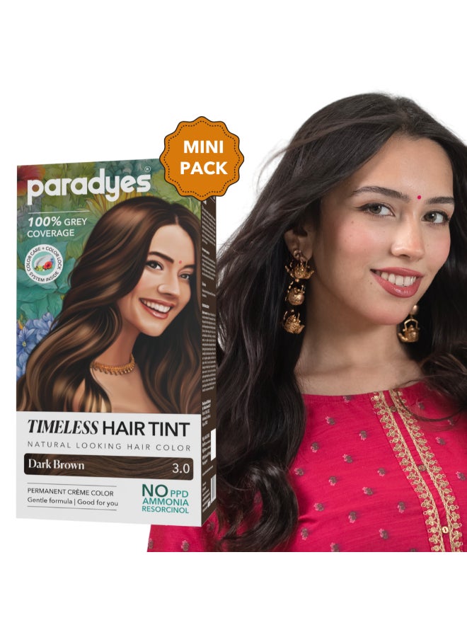 Paradyes Mini Dark Brown Timeless Hair Tint, Permanent Crème Hair Color for Hair & Beard, Complete Grey Coverage, Formula Free from PPD, Ammonia, & Resorcinol, 3.0 Dark Brown, 60 GRAM - Image 1