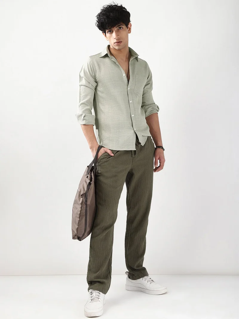 Urbano Fashion  Urbano Fashion Men's Beige Linen Blend Full Sleeve Relaxed Fit Casual Solid Shirt for Men | Best Price UAE