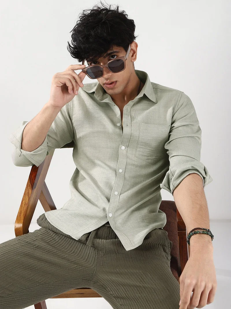 Urbano Fashion  Urbano Fashion Men's Beige Linen Blend Full Sleeve Relaxed Fit Casual Solid Shirt for Men | Best Price UAE