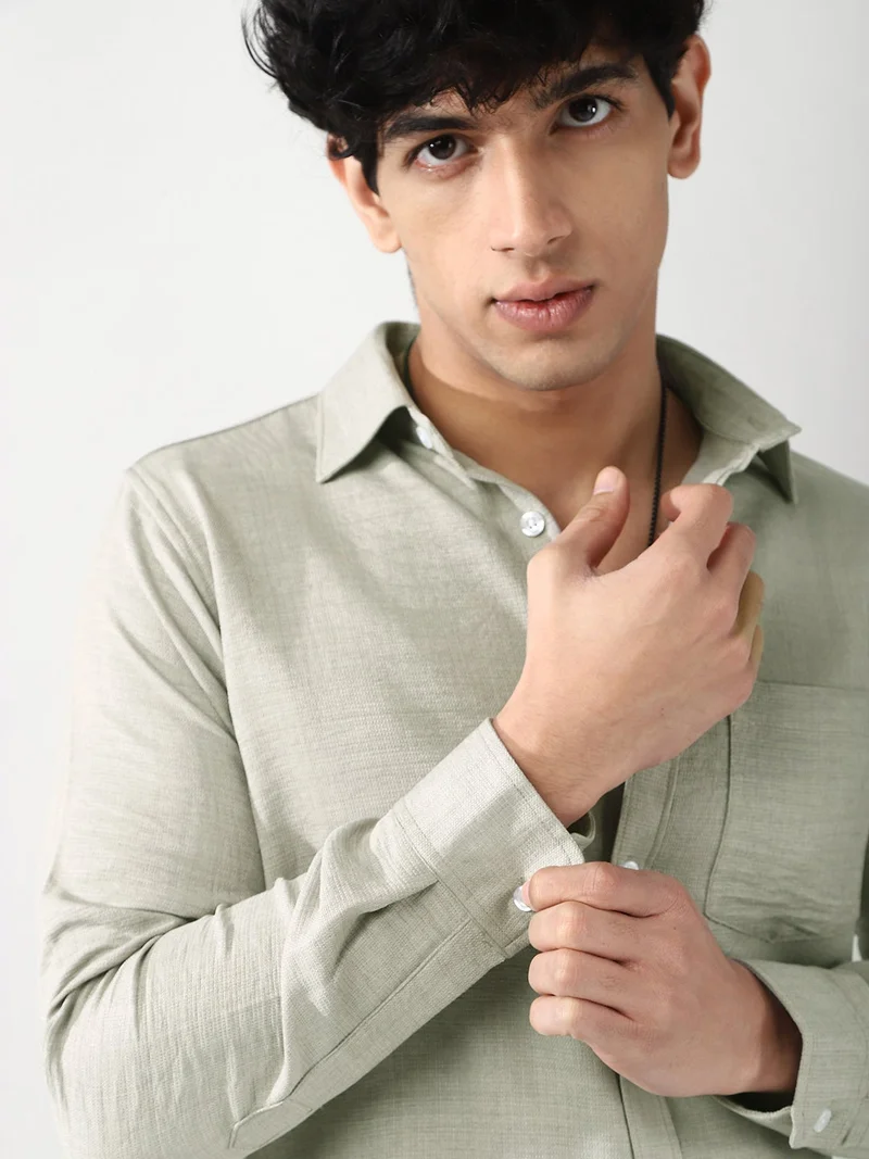 Urbano Fashion  Urbano Fashion Men's Beige Linen Blend Full Sleeve Relaxed Fit Casual Solid Shirt for Men | Best Price UAE