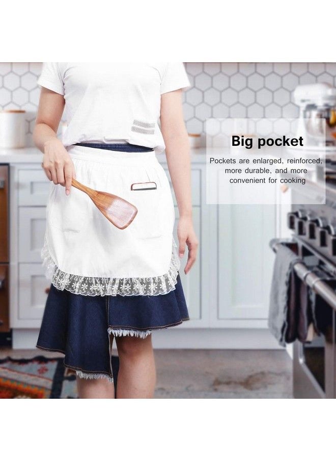 Bestonzon White Aprons For Women Waist Aprons With Pockets Half Apron Server Apron Maid Waitress Servant Apron For Kitchen Cooking Restaurant Coffee Shop  - Image 3