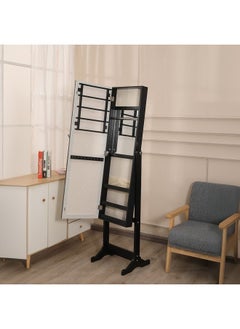 DANUBE HOME Odny free standing Jewelry Cabinet With Mirror Jewelry Organizer Free Standing with Higher Full Length Mirror Rear Storage Shelves for Living Room Bedroom - Black  - Image 2