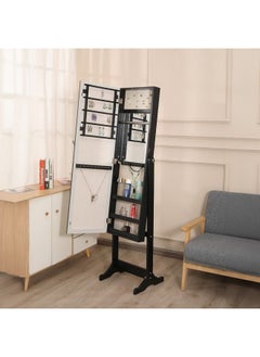 DANUBE HOME Odny free standing Jewelry Cabinet With Mirror Jewelry Organizer Free Standing with Higher Full Length Mirror Rear Storage Shelves for Living Room Bedroom - Black  - Image 3