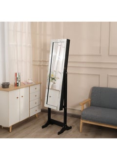 DANUBE HOME Odny free standing Jewelry Cabinet With Mirror Jewelry Organizer Free Standing with Higher Full Length Mirror Rear Storage Shelves for Living Room Bedroom - Black  - Image 1