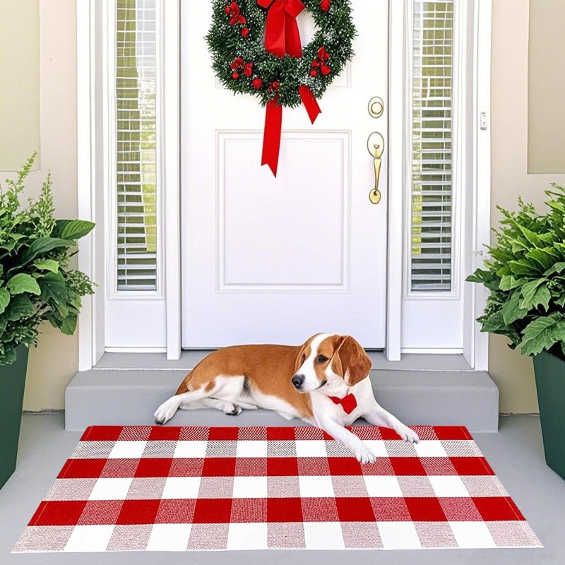 USTIDE USTIDE Cotton Buffalo Plaid Rug RedWhite Check Rugs 236X51 HandWoven Indoor or Outdoor Rugs for Layered Door Mats Washable Carpet for Front PorchKitchenFarmhouseEntryway 