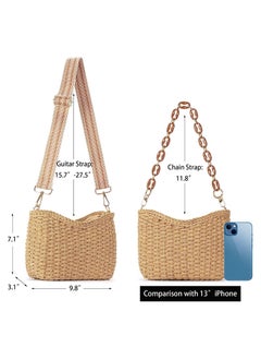 Summer Straw Crossbody Bag for Women, Bohemian Style Chic Handmade Woven Bag, Beach Straw ShoulderBag Handbags with Chain & Guitar Strap - pzsku/Z82509F6048E40344E1C4Z/45/_/1689152618/cca67a5a-3da0-4907-b6f7-75a0f080d130