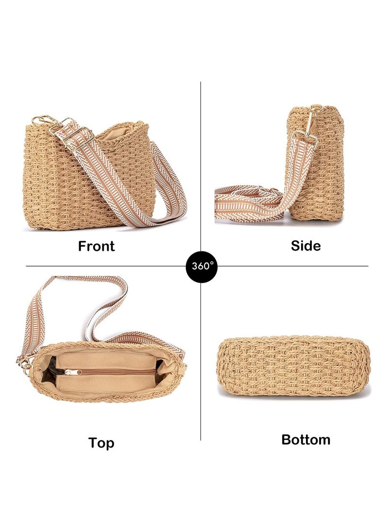 KASTWAVE Summer Straw Crossbody Bag for Women, Bohemian Style Chic Handmade Woven Bag, Beach Straw ShoulderBag Handbags with Chain & Guitar Strap  - Image 5