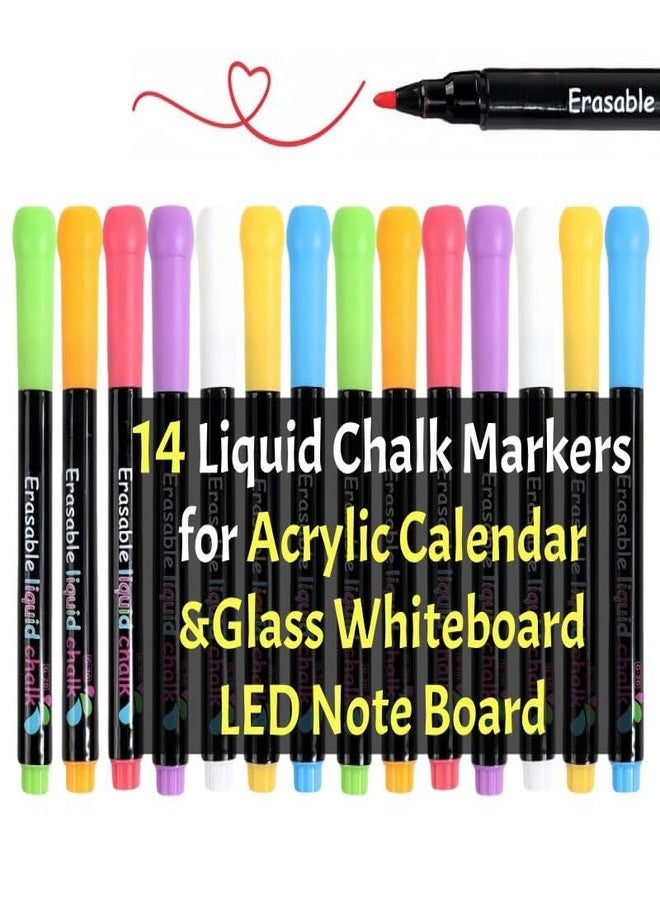 zimumoda 14 Pack Neon Liquid Chalk Markers Fine Tip 0.04 Inch, Low Odor Non-Toxic Wet Erase Glass Markers for Windows, Easy Wipe for LED Note Boards & Acrylic Fridge Calendar (14) - Image 1