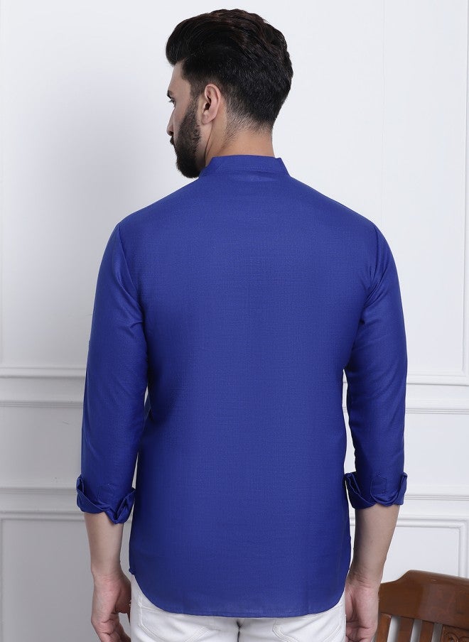 Sojanya قميص كورتا مستقيم أزرق للرجال - Image 3