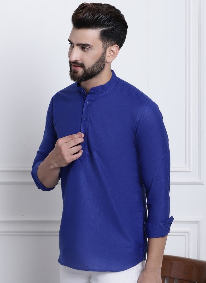 Sojanya قميص كورتا مستقيم أزرق للرجال - Image 2