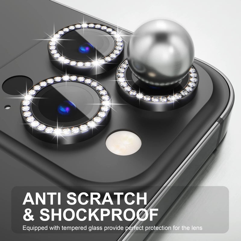 Choiche Compatible for iPhone 14 Pro/iPhone 14 Pro Max Camera Lens Protector Bling, 9H Tempered Glass Camera Cover Screen Protector Metal Ring Decoration Accessories (Diamond-Black) - Image 3