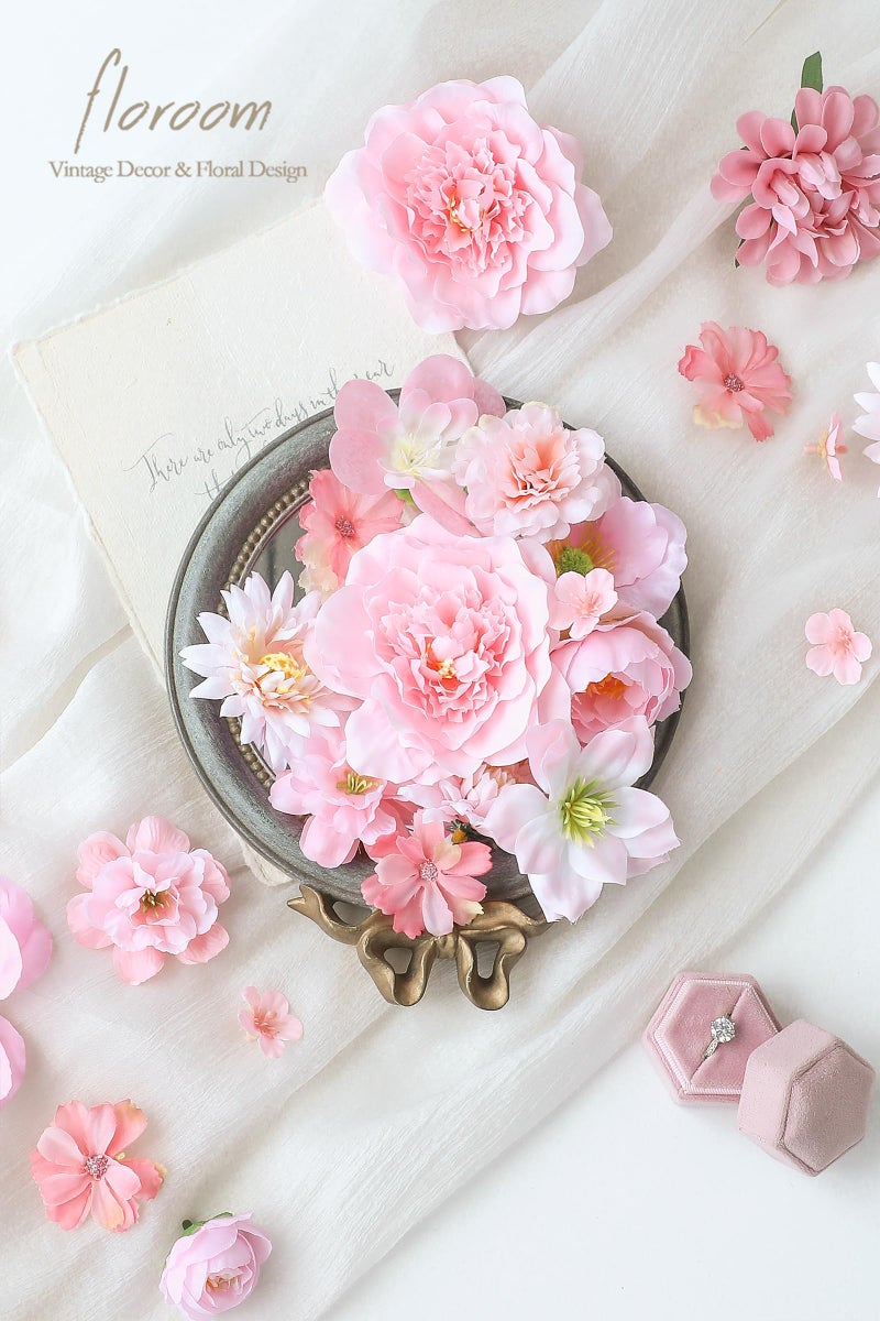 Floroom Mini Artificial Flower Heads Pink & Blush Fake Peony Daisy Rose Multicolor Small Faux Silk Flower Heads for Cake Craft Garland Wedding Party Graduation Cap DIY Home Decoration, 0.8"-3.6" - Image 2