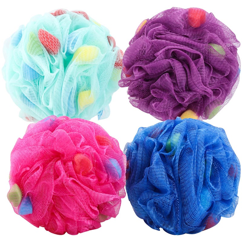 BTYMS Premium Mesh Poufs 65gpcs Bath Sponges Shower Loofahs Exfoliating Shower Puff  Great for Body Wash Pack of 4