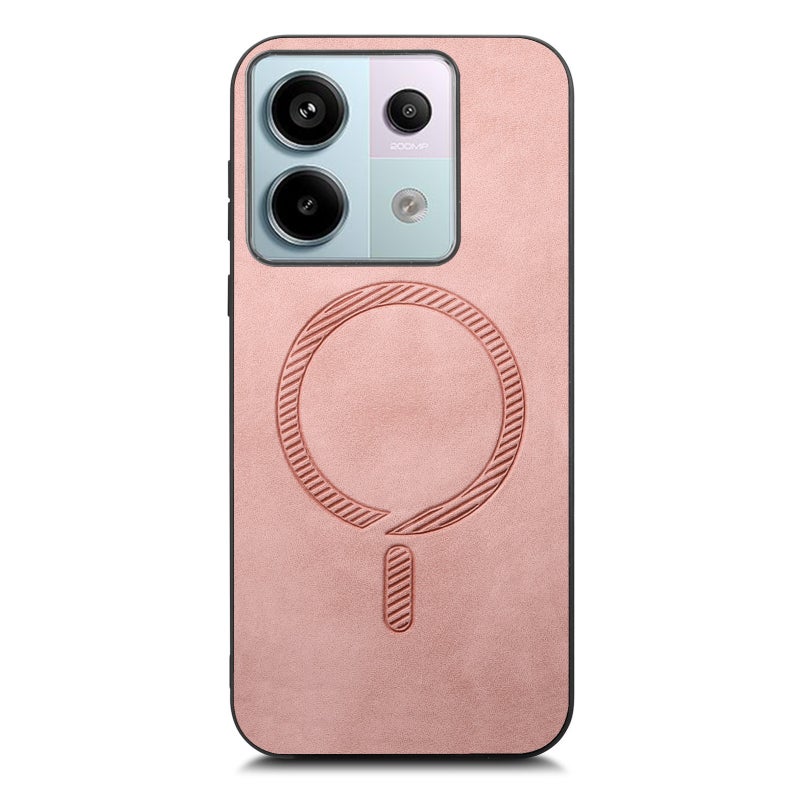 HuHa Case Cover For Xiaomi Redmi Note 12 Turbo Solid Color Retro Magsafe PU Back Cover Phone Case(Pink) - Image 3