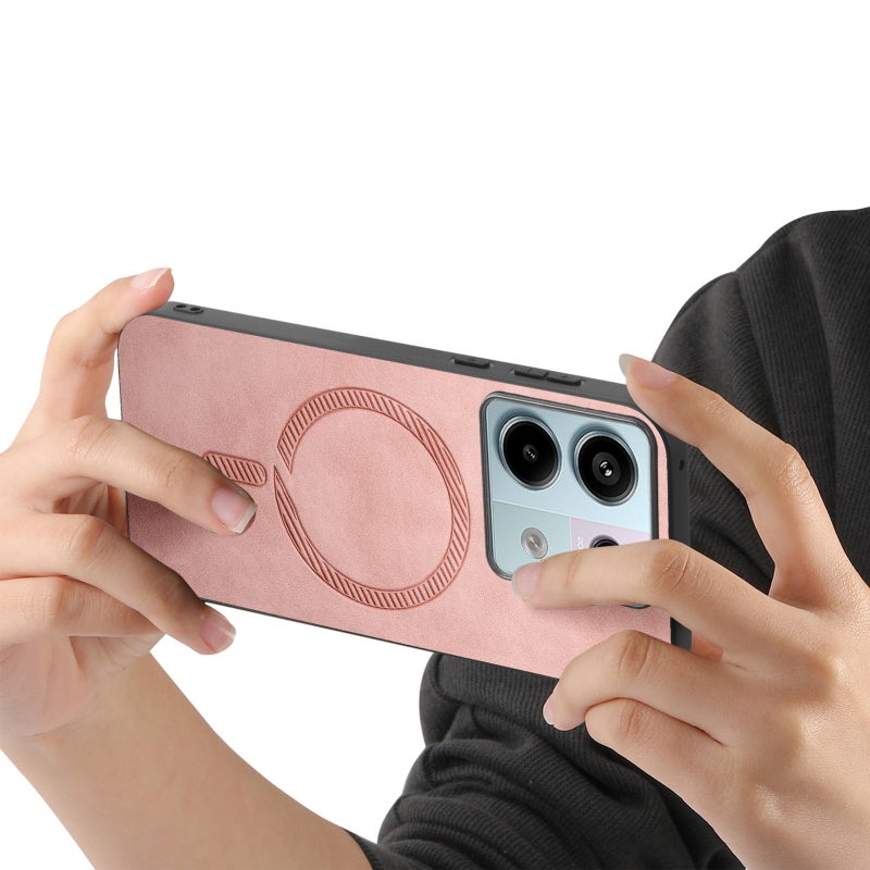 HuHa Case Cover For Xiaomi Redmi Note 12 Turbo Solid Color Retro Magsafe PU Back Cover Phone Case(Pink) - Image 4