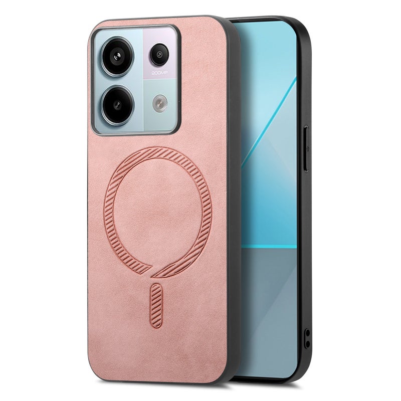 HuHa Case Cover For Xiaomi Redmi Note 12 Turbo Solid Color Retro Magsafe PU Back Cover Phone Case(Pink) - Image 1