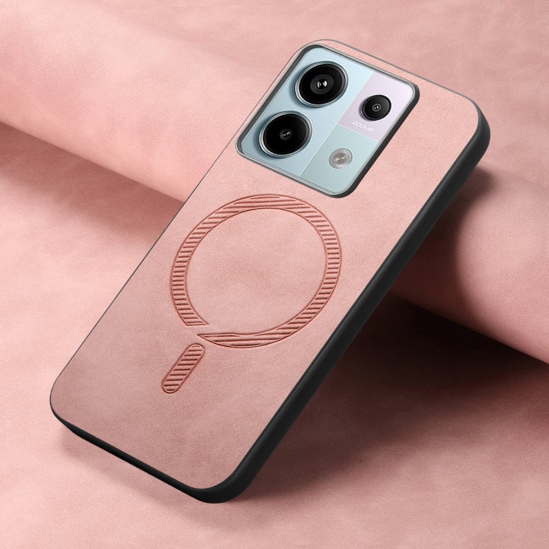 HuHa Case Cover For Xiaomi Redmi Note 12 Turbo Solid Color Retro Magsafe PU Back Cover Phone Case(Pink) - Image 2
