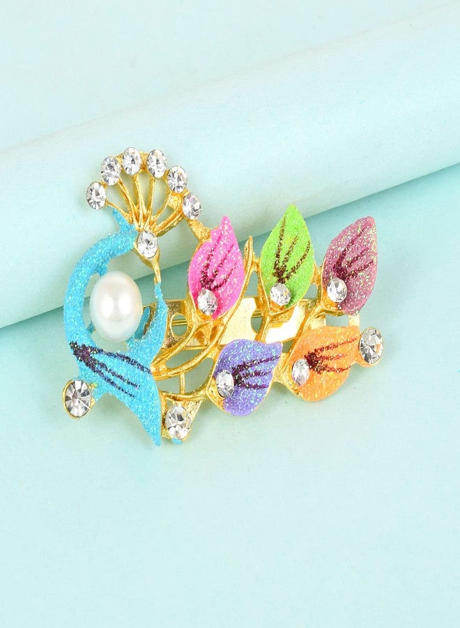 Memoir Brass Goldplated Colourful elegant Peacock design Zari Finish Sareepin Dupatta pin Brooch Men Women (SPDM3626) - Image 4