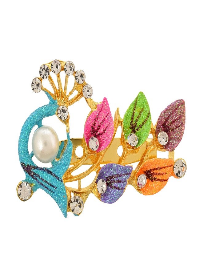 Memoir Brass Goldplated Colourful elegant Peacock design Zari Finish Sareepin Dupatta pin Brooch Men Women (SPDM3626) - Image 2