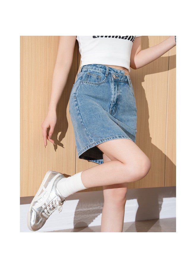 TonLion High-waisted Denim Skirt Summer Thin Loose Slimming Design A-line Hot Girl Irregular Midi Skirt - Image 2