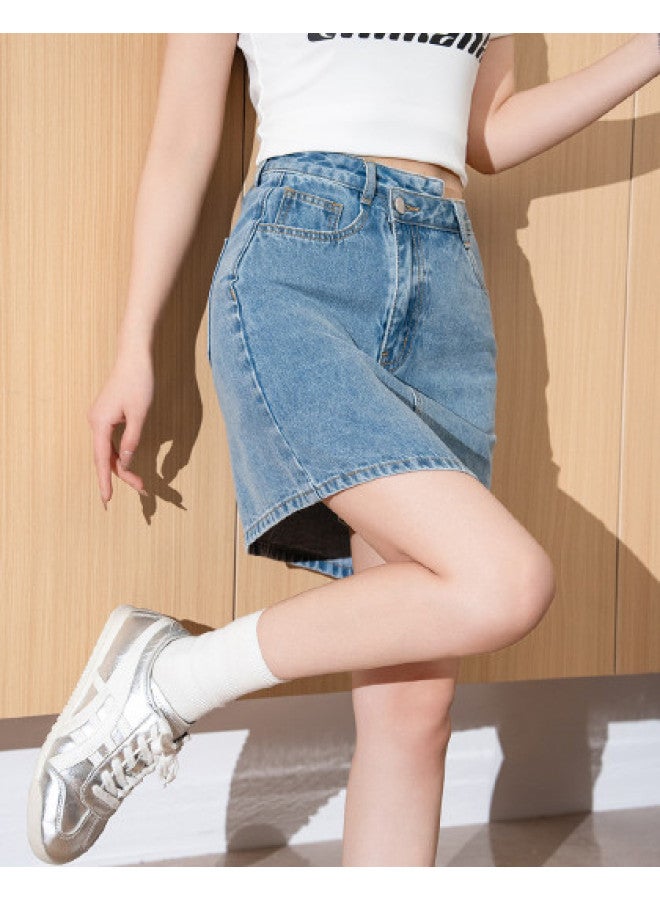 TonLion High-waisted Denim Skirt Summer Thin Loose Slimming Design A-line Hot Girl Irregular Midi Skirt - Image 1
