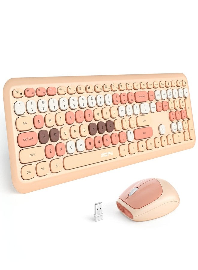 MOFII Wireless Keyboard Mouse Combo, Colorful Compact Full Size Wireless Keyboard and Mouse Set 2.4G Ultra-Thin Sleek Design for Windows, Computer, Desktop, PC, Notebook- Milk Tea Colorful - Image 1