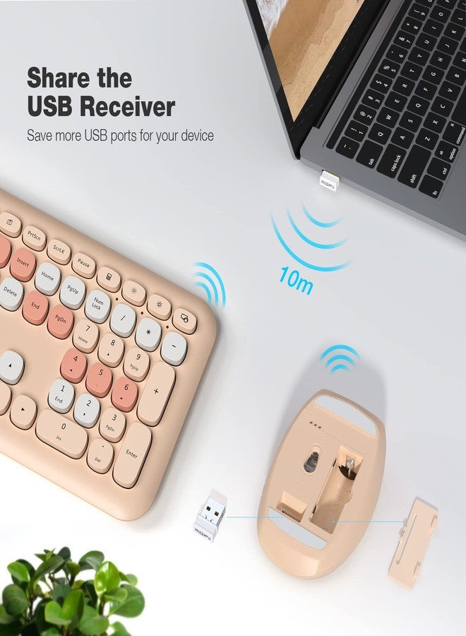 MOFII Wireless Keyboard Mouse Combo, Colorful Compact Full Size Wireless Keyboard and Mouse Set 2.4G Ultra-Thin Sleek Design for Windows, Computer, Desktop, PC, Notebook- Milk Tea Colorful - Image 2