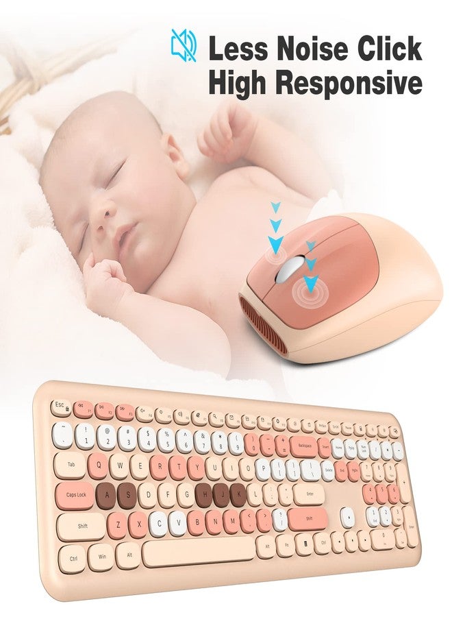 MOFII Wireless Keyboard Mouse Combo, Colorful Compact Full Size Wireless Keyboard and Mouse Set 2.4G Ultra-Thin Sleek Design for Windows, Computer, Desktop, PC, Notebook- Milk Tea Colorful - Image 4