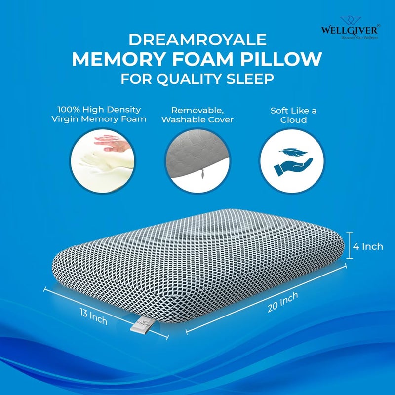 WELLGIVER WELLGIVER Orthopedic Memory Foam Deep Sleep Pillow | 2 Years Warranty | Design for Neck & Shoulder Pain Relief | 20 x 13 x 4 Inch | Standard | Removable Zipper Cover | Pack 1 - Image 2