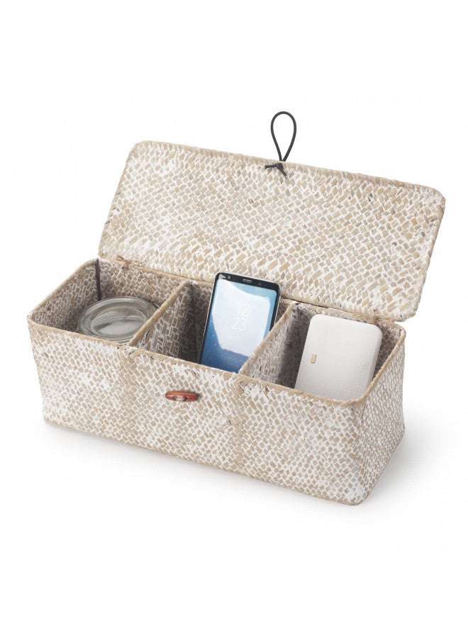 DECRAFTS Seagrass Storage Basket with Lid Rectangular Small Woven Shelf Baskets with Sections for Organize Snack Toys Whitewash - Image 2