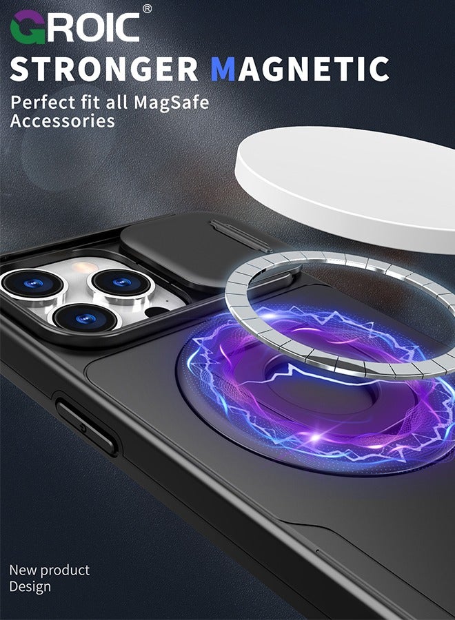 GROIC جراب أسود لهاتف iPhone 16 Pro مع غطاء كاميرا منزلق وحامل، حماية من السقوط بدرجة عسكرية، جراب محفظة بحافة سيليكون وظهر صلب متين - Image 3