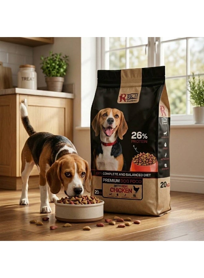 RICH Excellence Premium Dog Food with Real Chicken - 20kg Dry Food for Adult Dogs | 26% Protein & Balanced Diet - Image 3