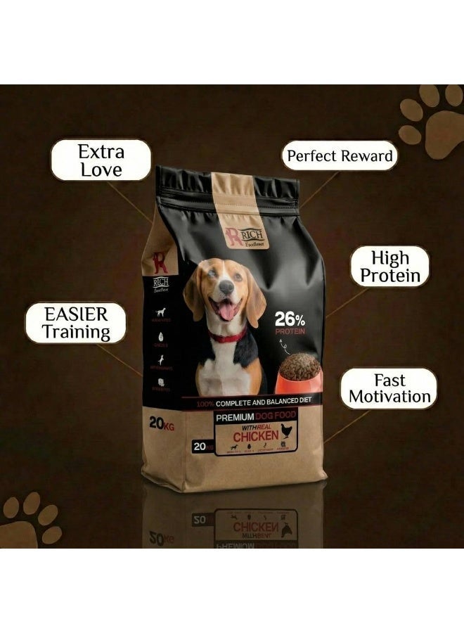 RICH Excellence Premium Dog Food with Real Chicken - 20kg Dry Food for Adult Dogs | 26% Protein & Balanced Diet - Image 2