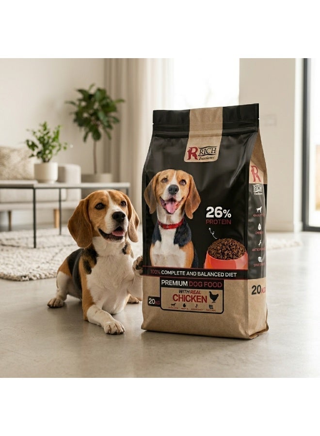 RICH Excellence Premium Dog Food with Real Chicken - 20kg Dry Food for Adult Dogs | 26% Protein & Balanced Diet - Image 4