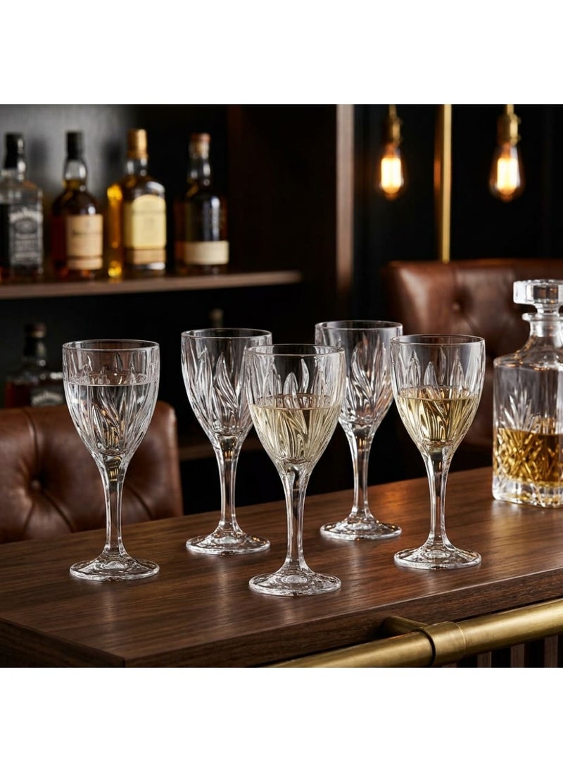 Blinkmax Set of 6 Glass Goblets with Ribbed Design, Clear Stemware with Embossed Texture, for Serving Drinks and Juices at Gatherings - Transparent - Image 5