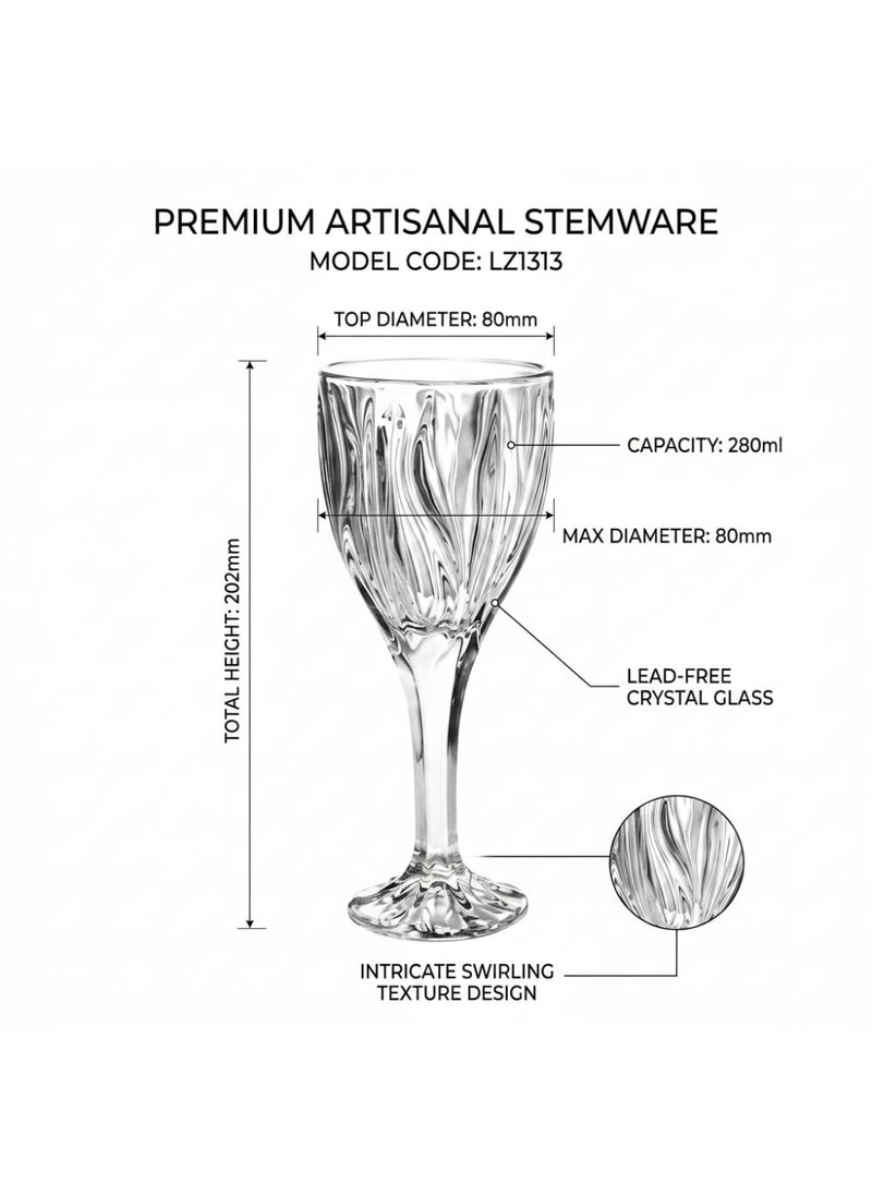 Blinkmax Set of 6 Glass Goblets with Ribbed Design, Clear Stemware with Embossed Texture, for Serving Drinks and Juices at Gatherings - Transparent - Image 3